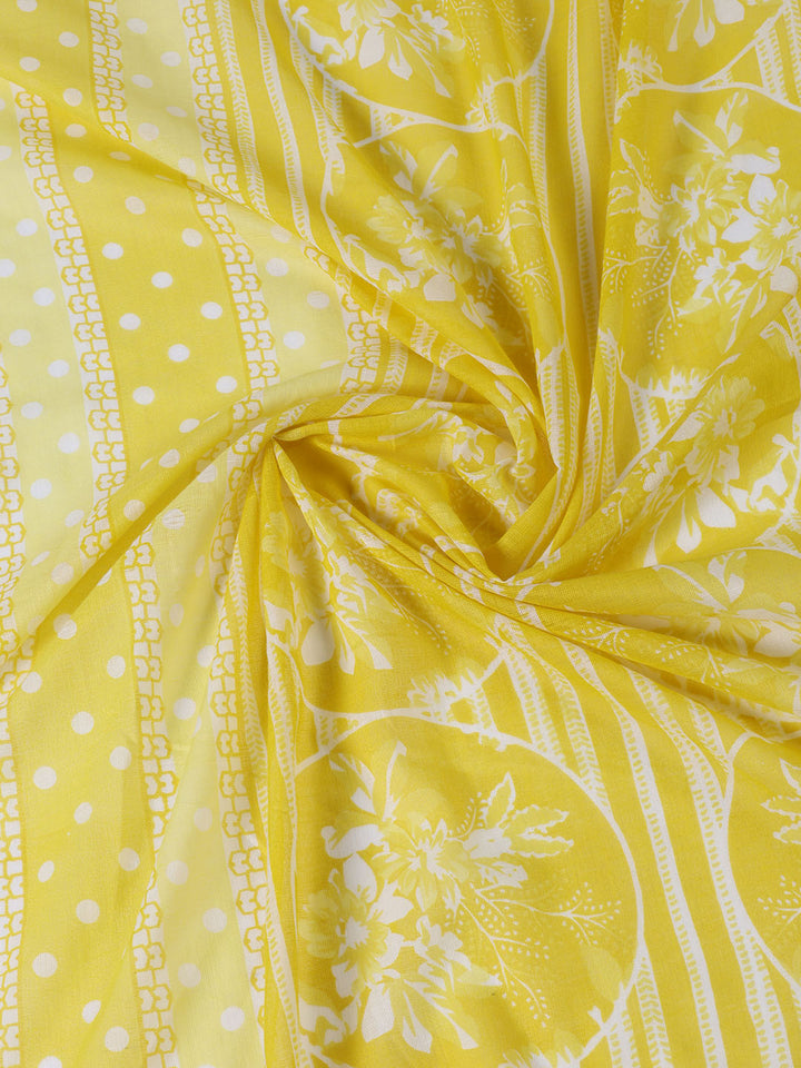 Printed Cotton Blend Unstitched Suit With Dupatta