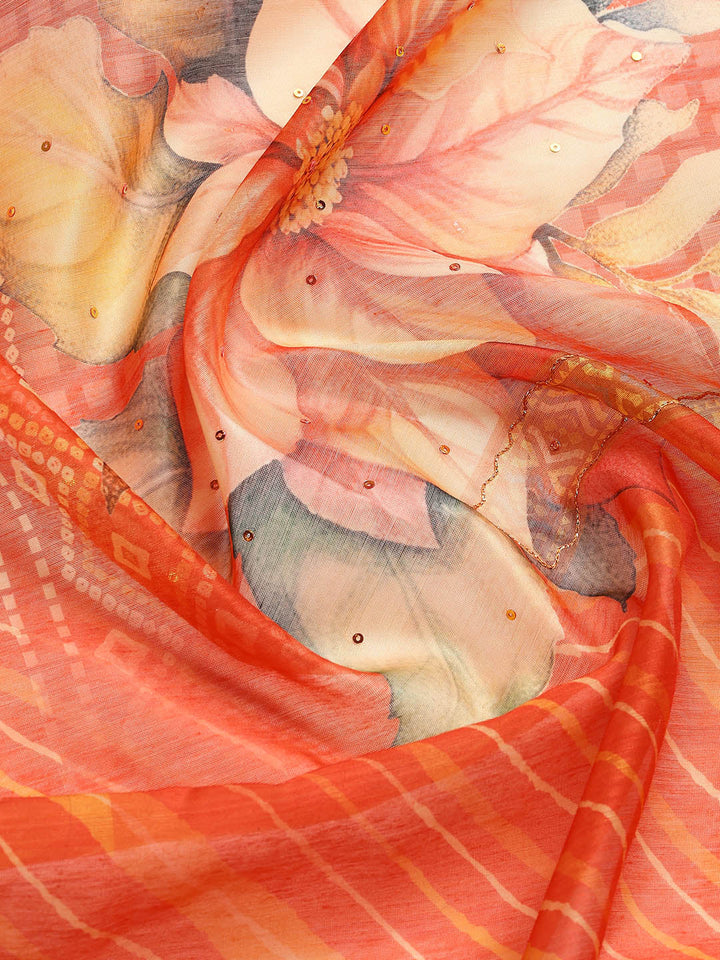 Printed Chanderi Unstitched Suit Piece With Dupatta