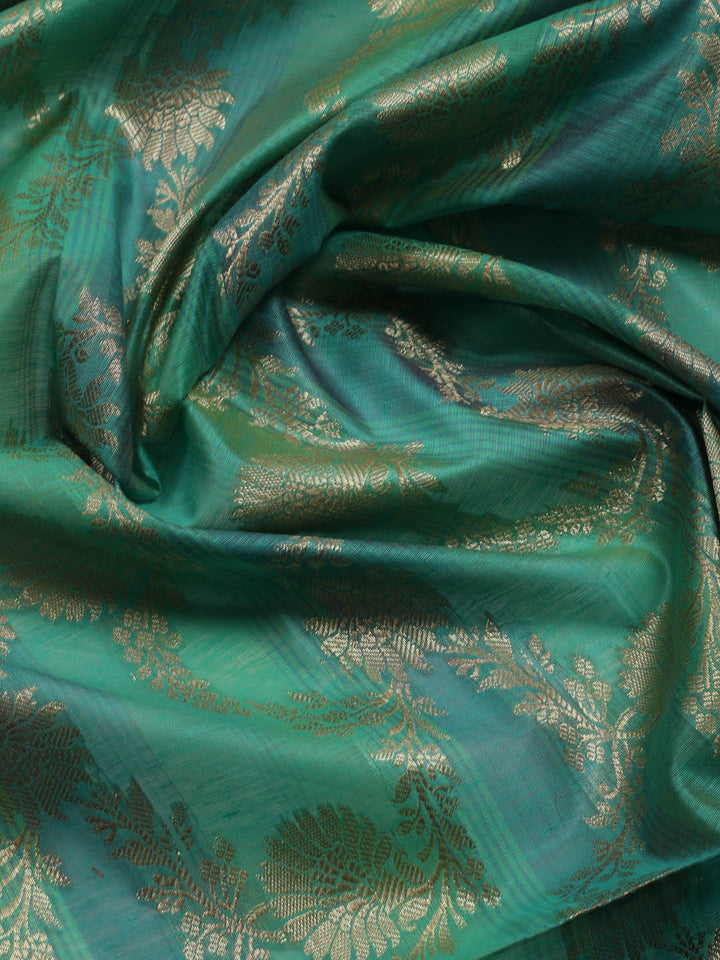 Green Woven Design Chanderi Unstitched Dress Material