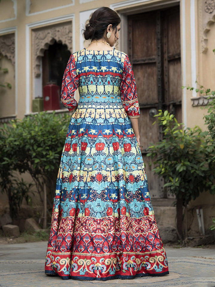 Digital Printed Anarkali Kurta With Churidar &amp; Dupatta