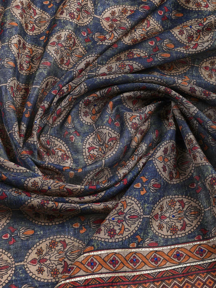 Neck Embroidery Tussar Unstitched Suit Piece With Dupatta