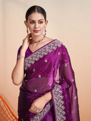 Stone Embroidery Organza Handloom Saree