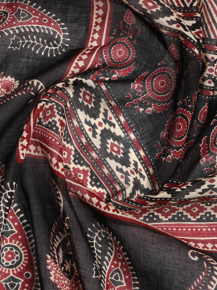 Patch Neck Cotton Blend Unstitched Suit With Dupatta
