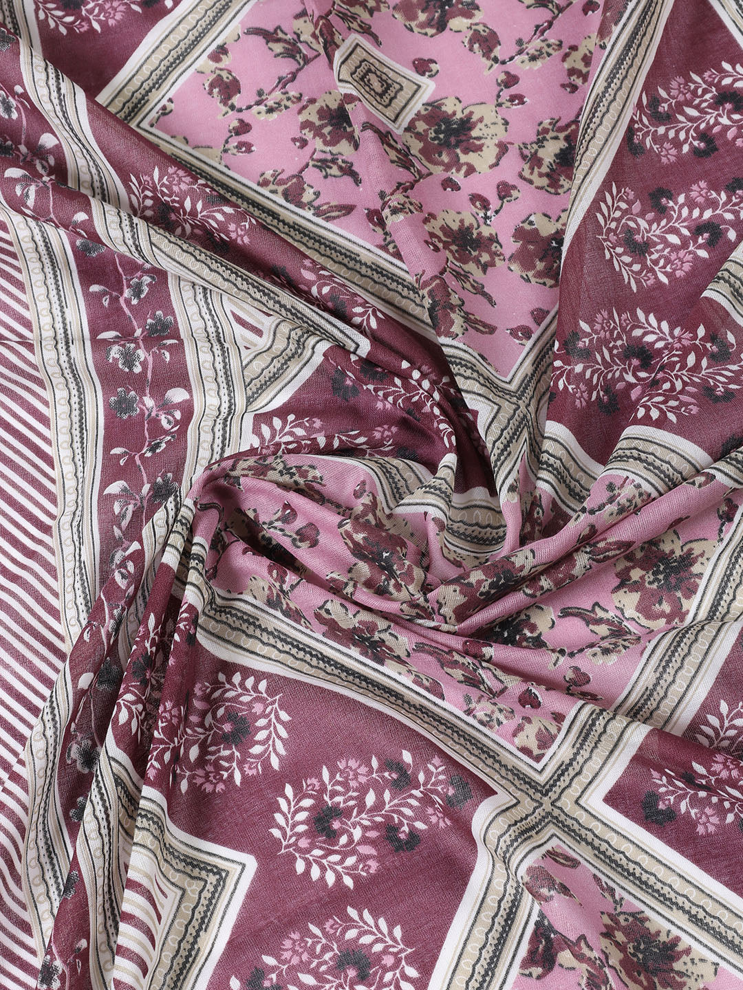 Neck Patti Cotton Blend Unstitched Suit With Dupatta