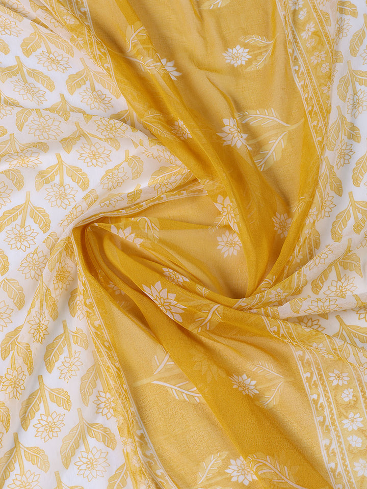 Printed Cotton Blend Unstitched Suit With Dupatta