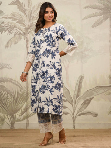 Floral Printed Cotton Kurta With Pants