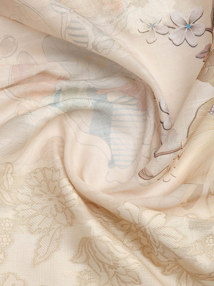 Printed Linen Unstitched Suit Piece With Dupatta
