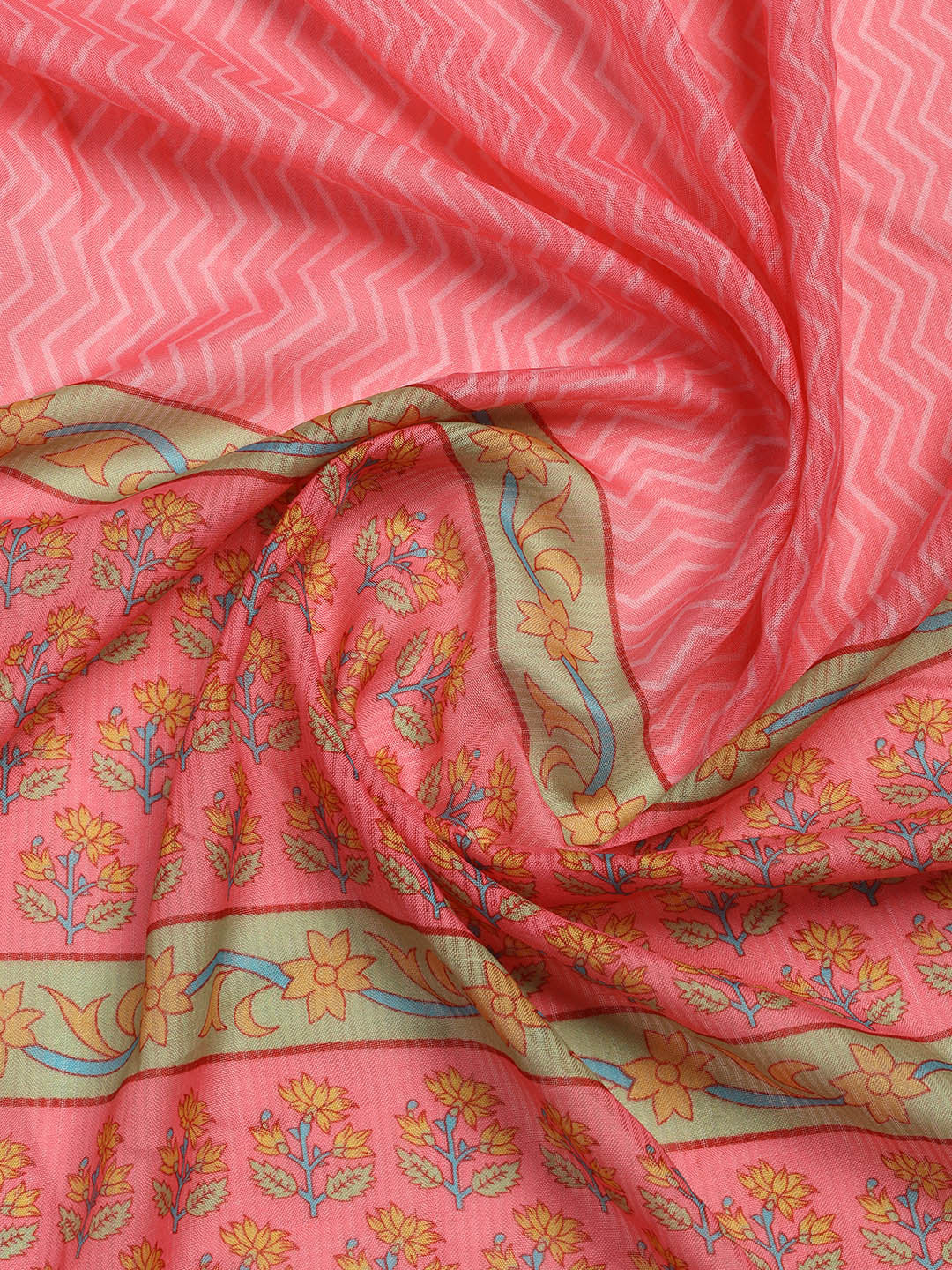 Printed Cotton Blend Unstitched Suit Piece With Dupatta