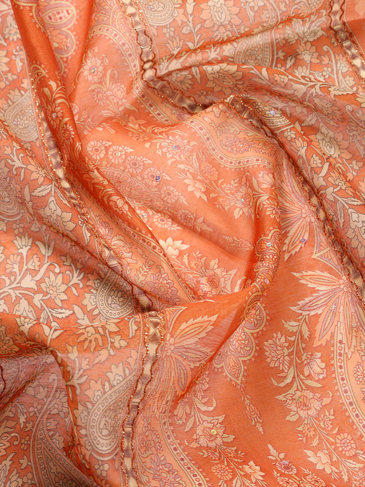 Neck Patti Chanderi Unstitched Suit With Dupatta