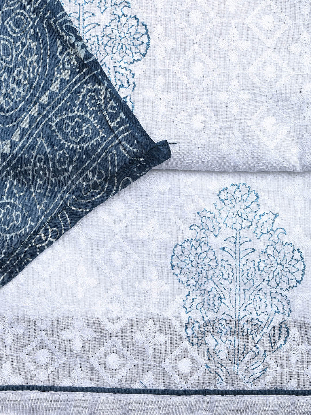 Printed Cotton Blend Unstitched Suit With Dupatta