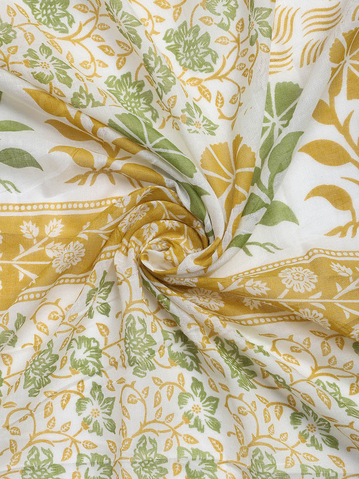 Printed Cotton Blend Unstitched Suit With Dupatta