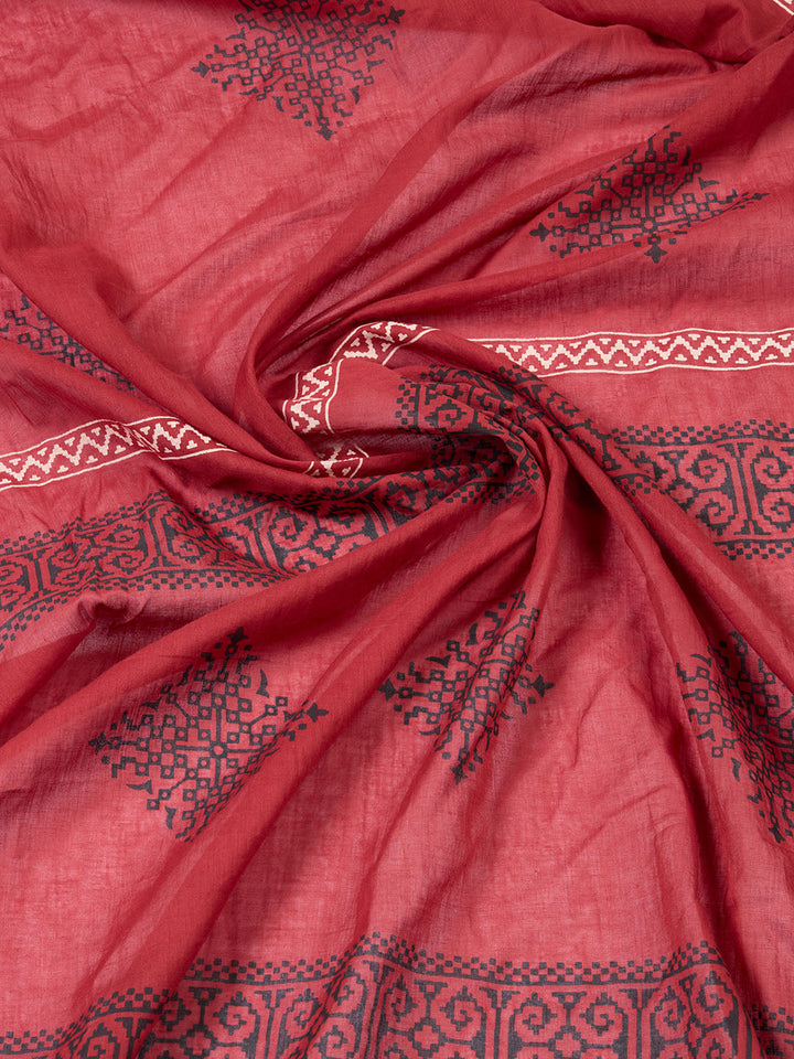 Printed Cotton Blend Unstitched Suit Piece With Dupatta