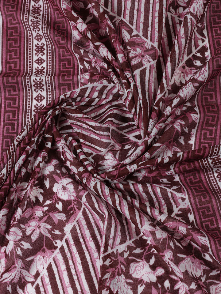 Printed Cotton Blend Unstitched Suit With Dupatta