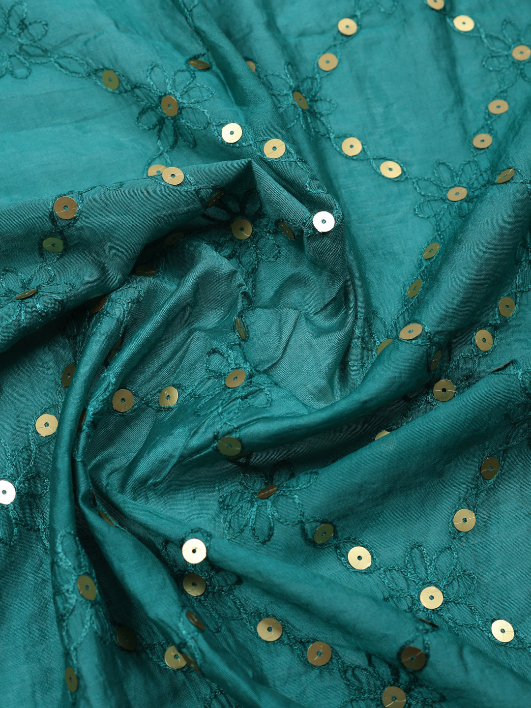 Embroidered Chanderi Unstitched Suit With Pant &amp; Dupatta