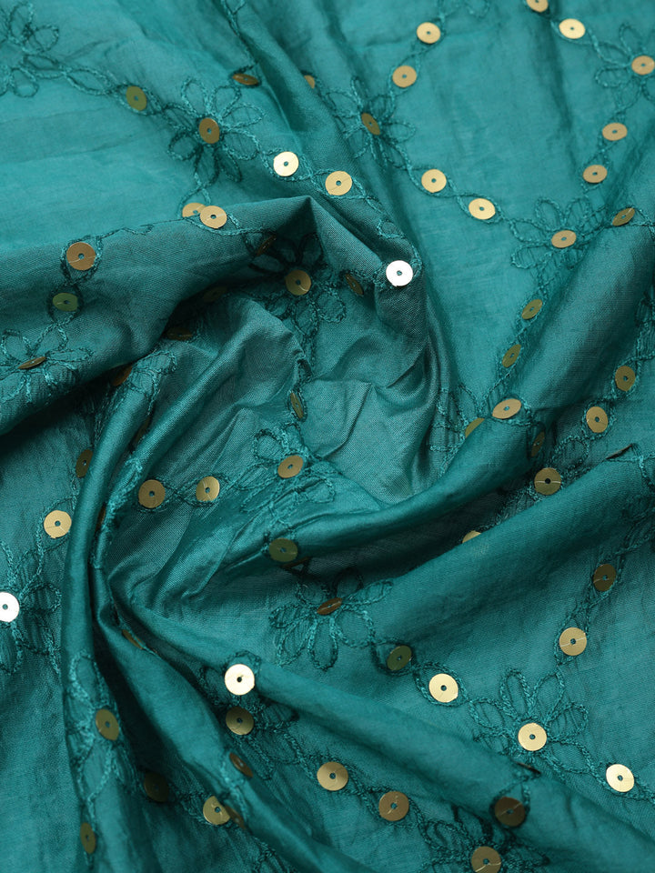 Embroidered Chanderi Unstitched Suit With Pant &amp; Dupatta