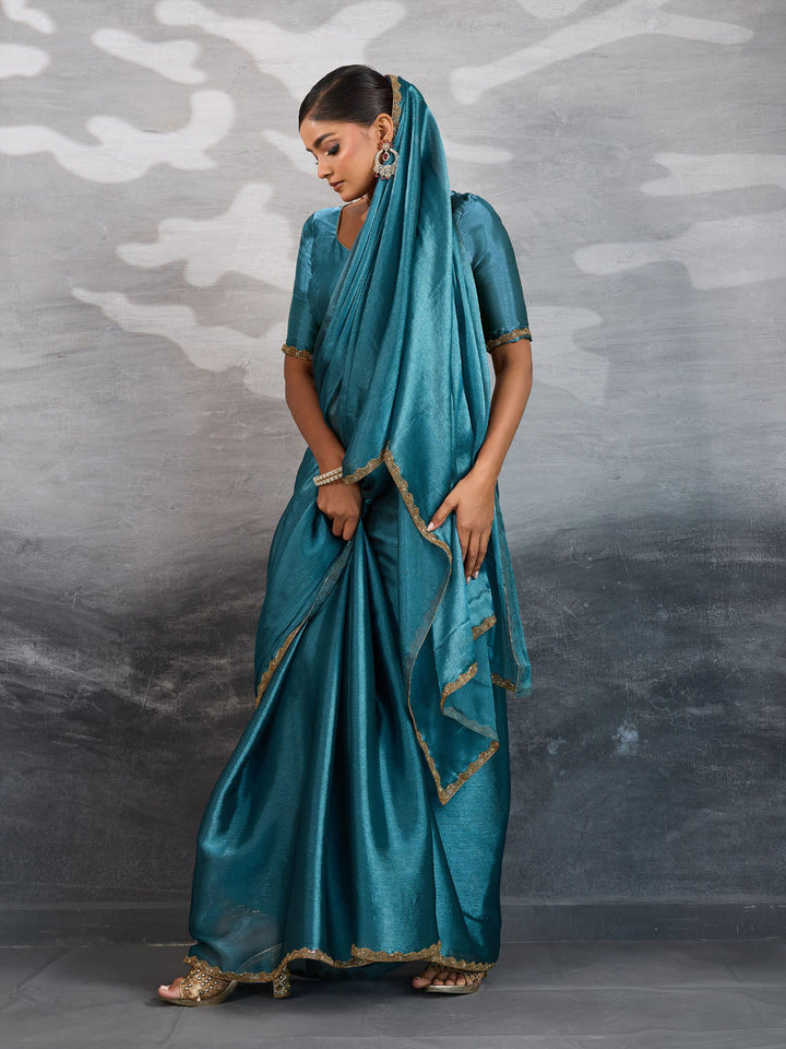 Embroidered Burberry Saree