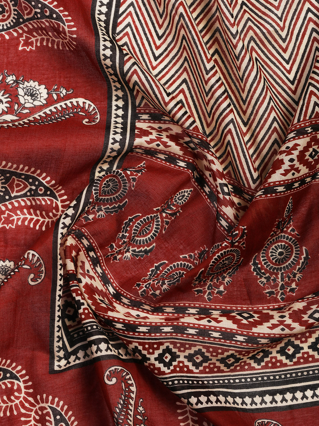 Patch Neck Cotton Blend Unstitched Suit With Dupatta