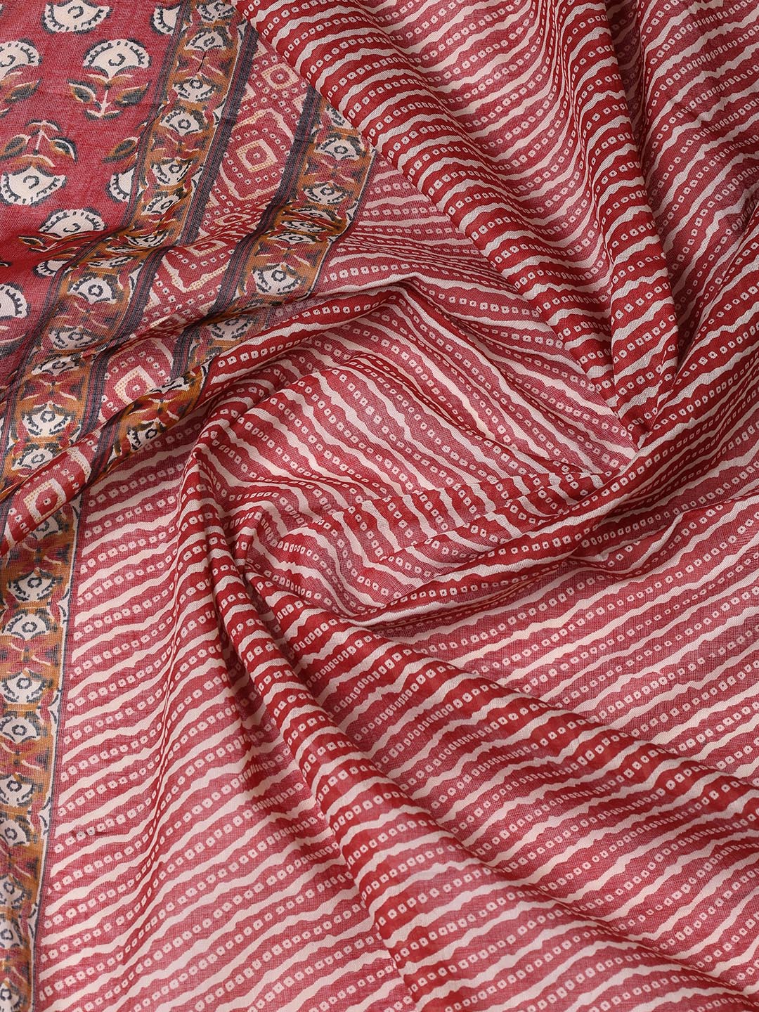 Floral Printed Cotton Unstitched Suit With Dupatta