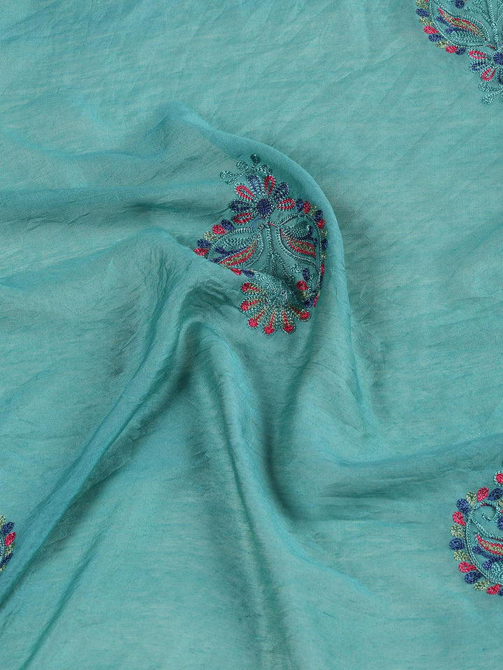Neck Embroidered Cotton Blend Unstitched Suit Piece With Dupatta