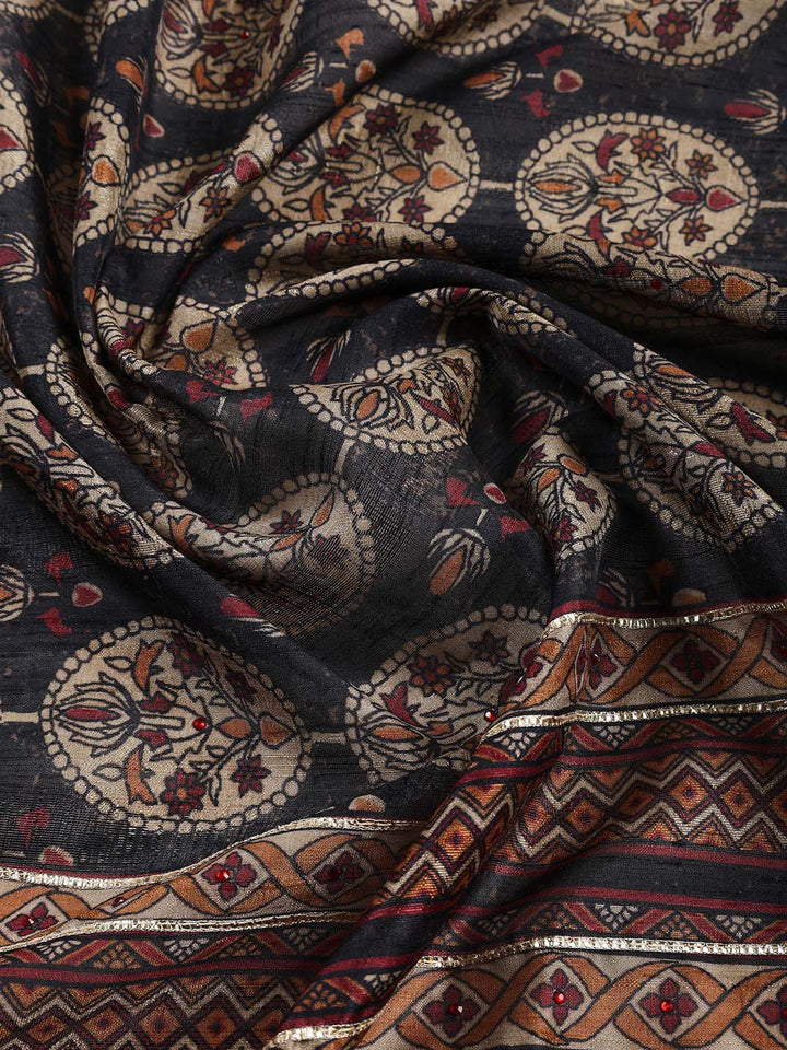 Neck Embroidery Tussar Unstitched Suit Piece With Dupatta