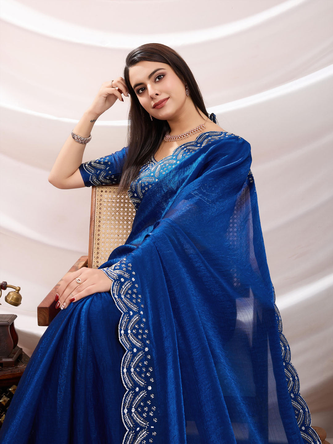 Embroidered Satin Velvet Saree