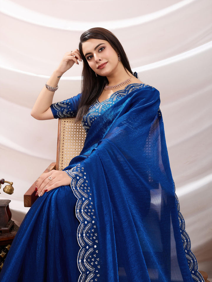 Embroidered Satin Velvet Saree
