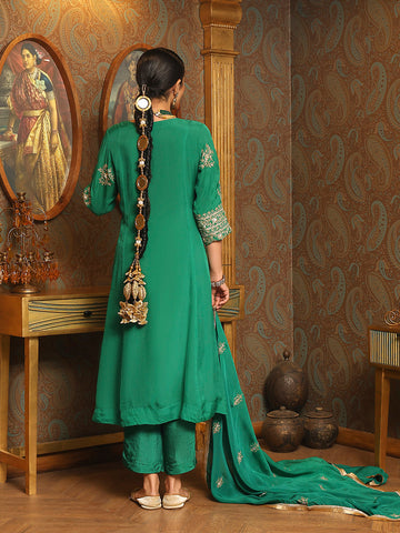 Embroidery Organza Kurti With Pants & Dupatta