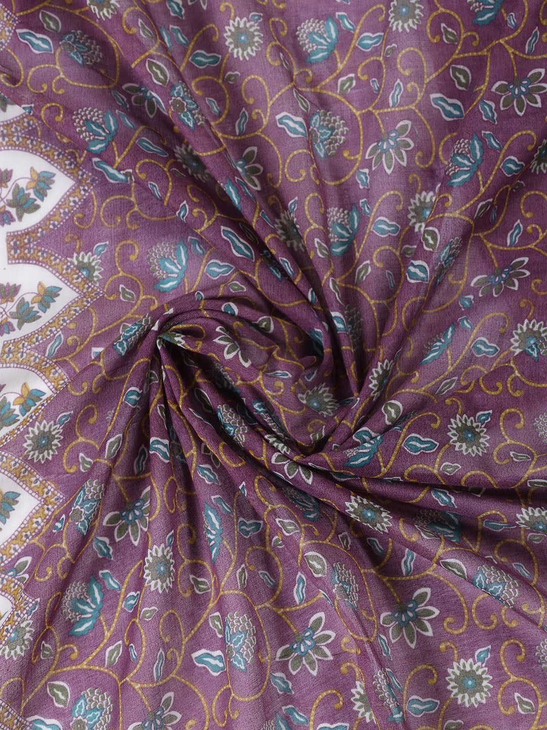 Printed Cotton Blend Unstitched Suit With Dupatta