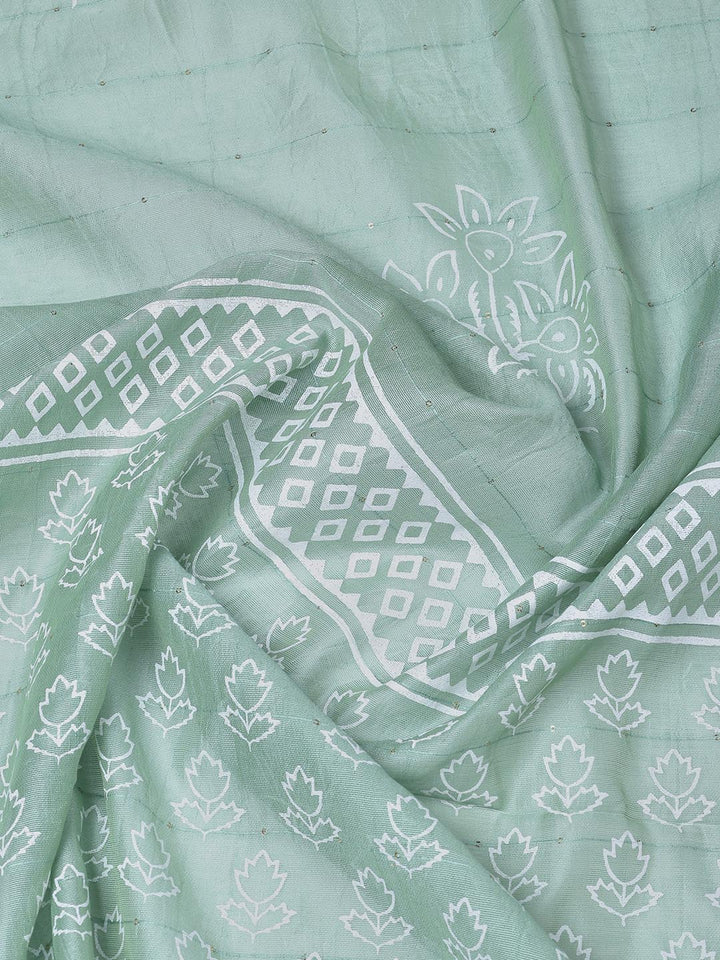 Printed Cotton Blend Unstitched Suit With Dupatta