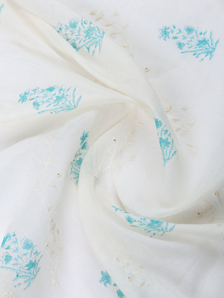 Neck Embroidered Cotton Blend Unstitched Suit With Dupatta