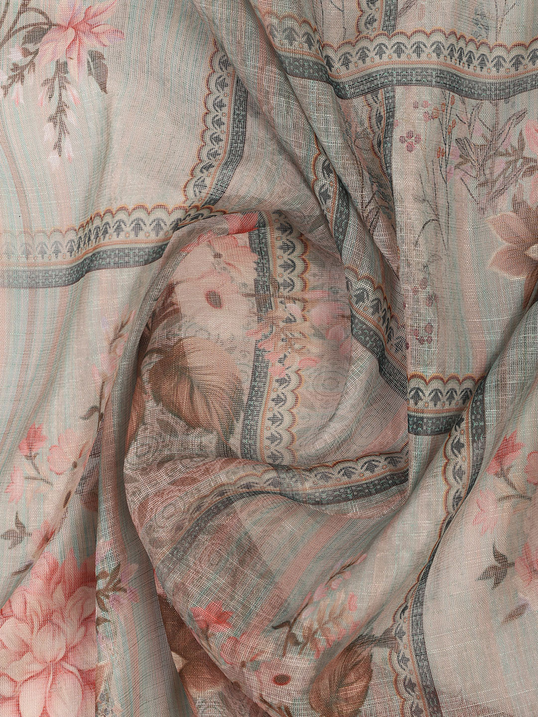 Floral Printed Linen Unstitched Suit With Dupatta