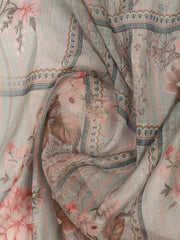 Floral Printed Linen Unstitched Suit With Dupatta