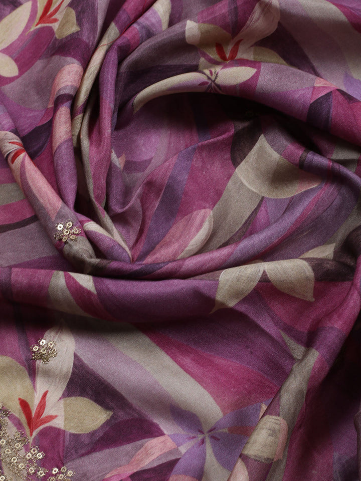 Neck Embroidered Chanderi Unstitched Suit Piece With Dupatta
