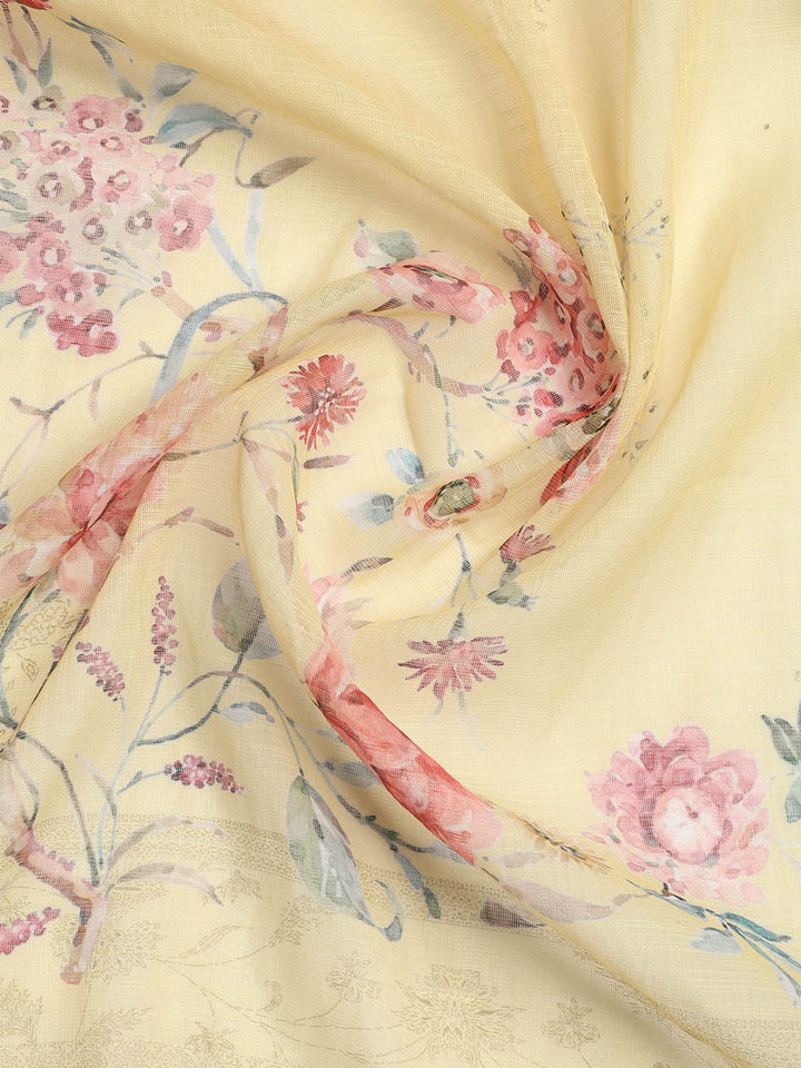 Floral Printed Linen Unstitched Suit Piece With Dupatta