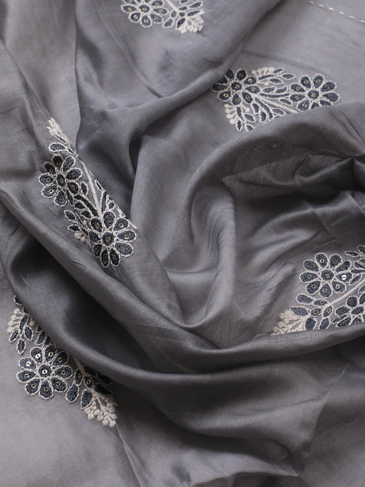 Neck Embroidery Cotton Blend Unstitched Suit With Dupatta