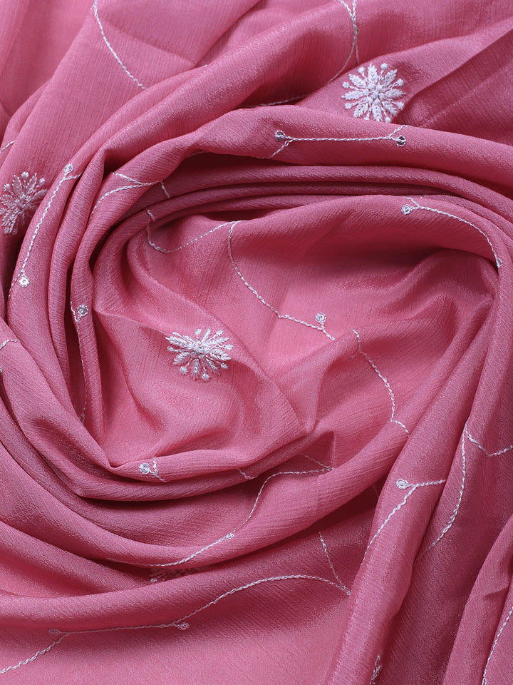 Embroidered Art Silk Unstitched Suit Piece With Dupatta