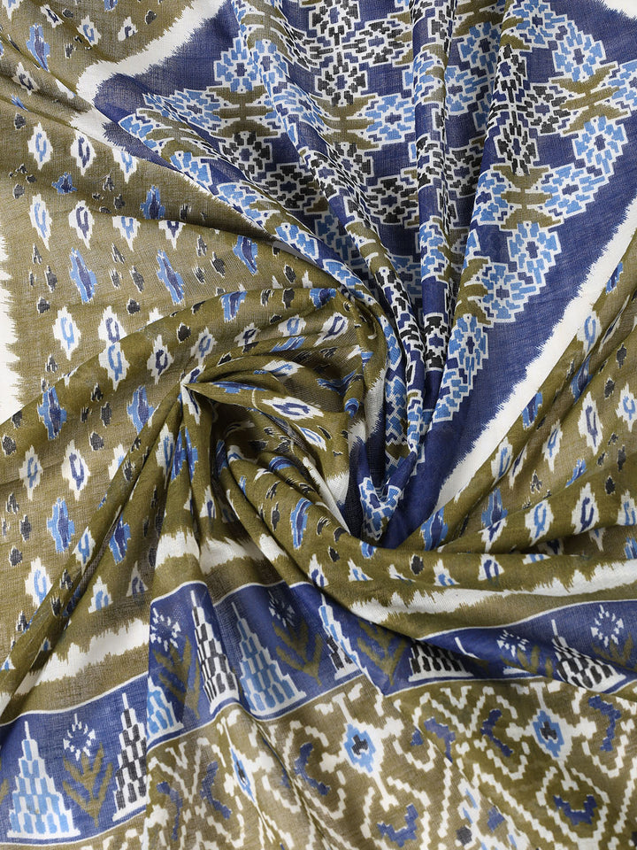 Neck Patti Cotton Blend Unstitched Suit With Dupatta