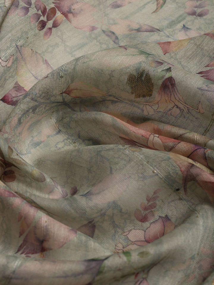 Embroidery Linen Unstitched Suit With Dupatta