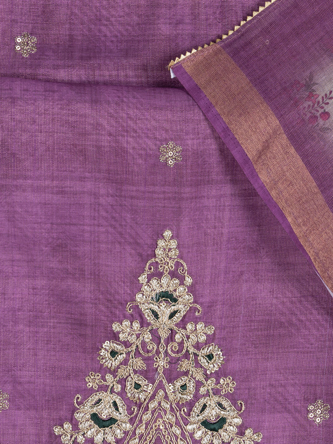 Neck Embroidered Chanderi Unstitched Suit With Dupatta