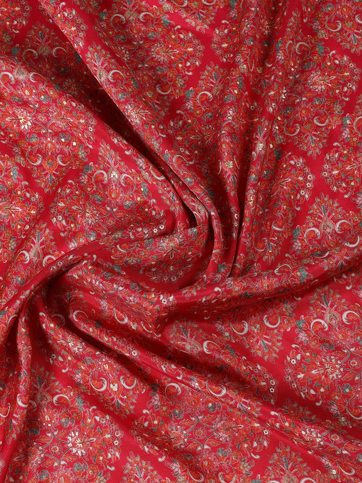 Neck Embroidered Chanderi Unstitched Suit Piece With Dupatta