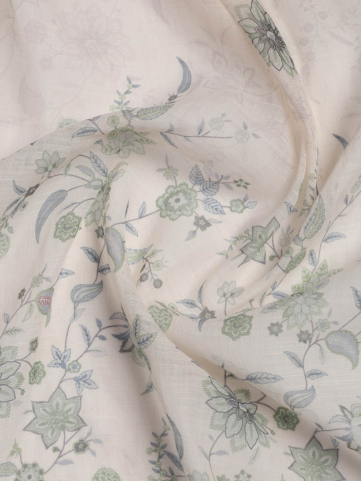 Patch Neck Linen Unstitched Suit Piece With Dupatta