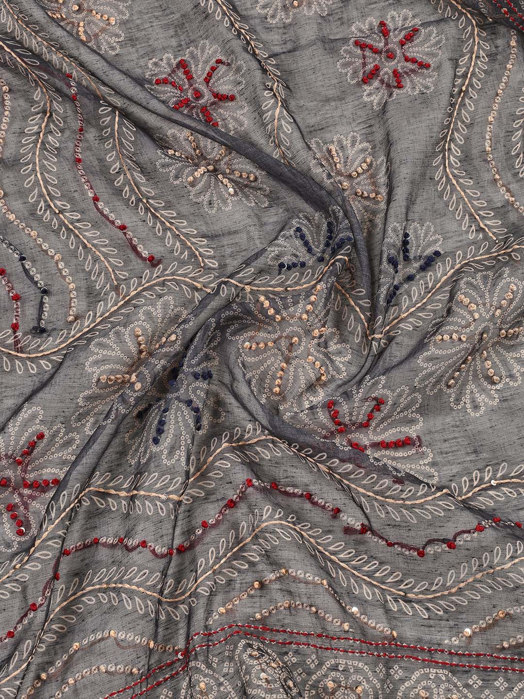 Yoke Embroidery Chanderi Unstitched Suit Piece With Dupatta