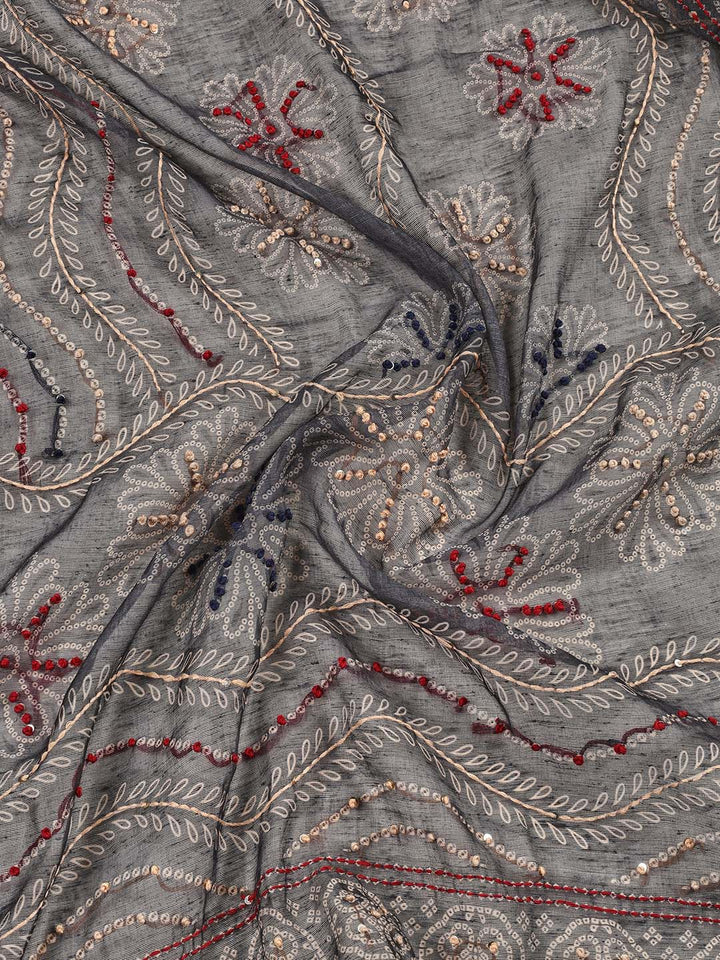 Yoke Embroidery Chanderi Unstitched Suit Piece With Dupatta