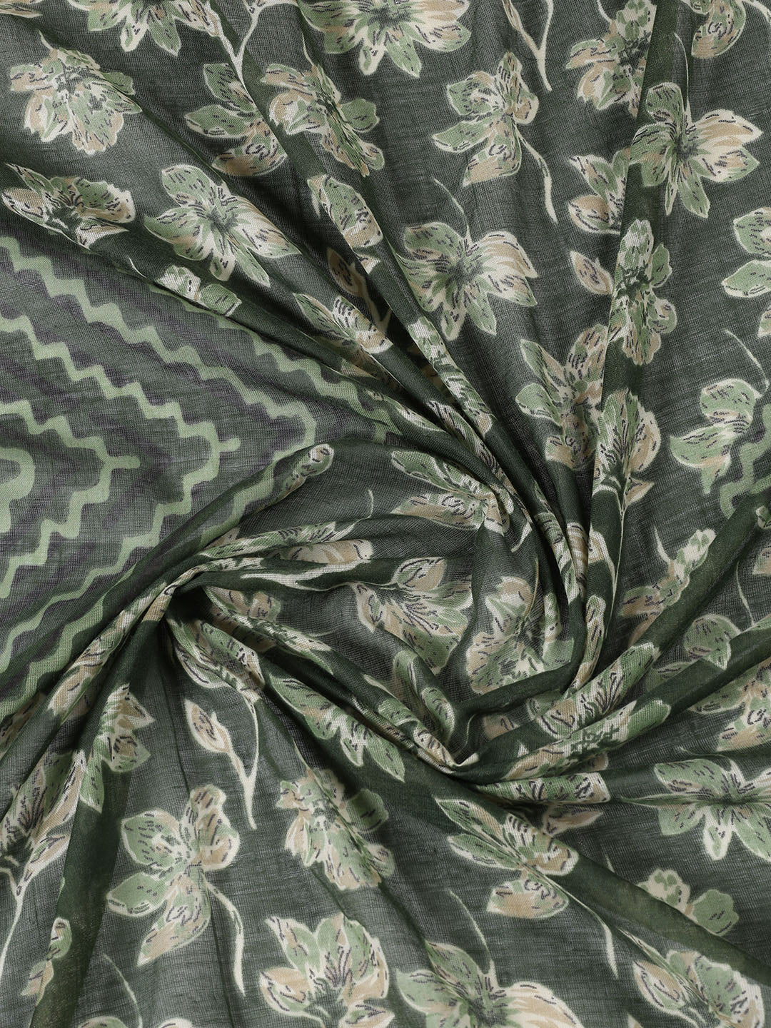 Printed Cotton Blend Unstitched Suit With Dupatta