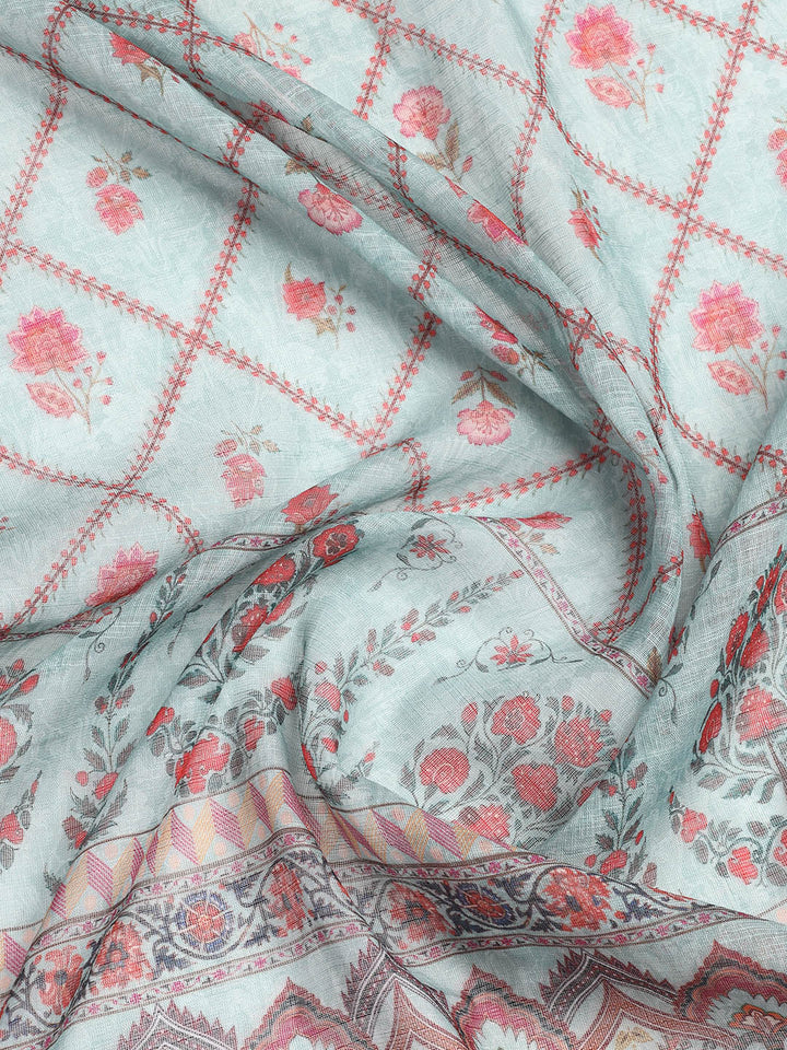 Printed Linen Unstitched Suit With Dupatta
