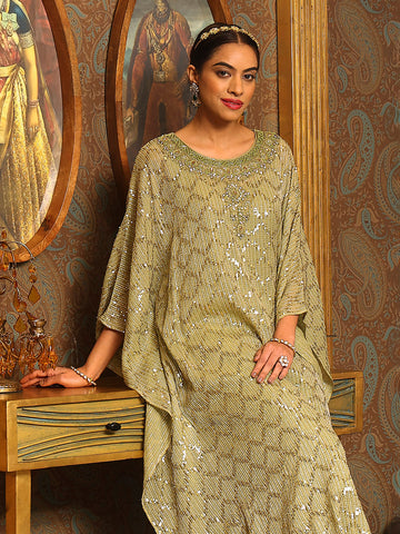 Sequin Embroidered Georgette Kaftan Kurti With Pants