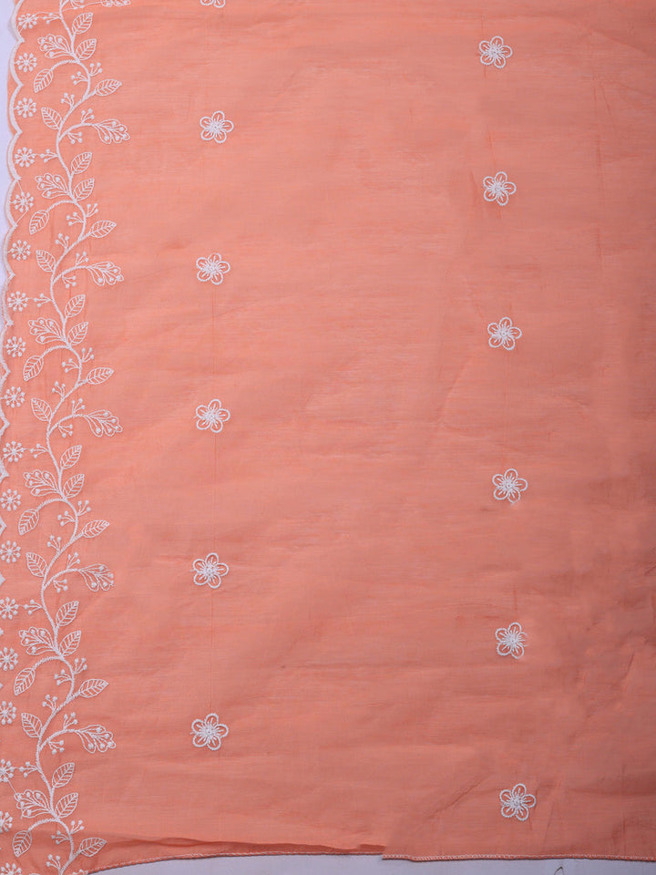 Embroidered Chanderi Unstitched Suit With Pant &amp; Dupatta