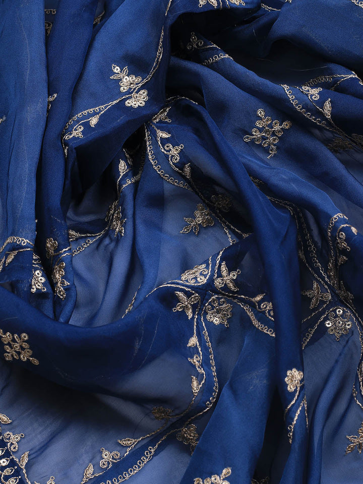 Embroidered Art Silk Unstitched Suit Piece With Dupatta