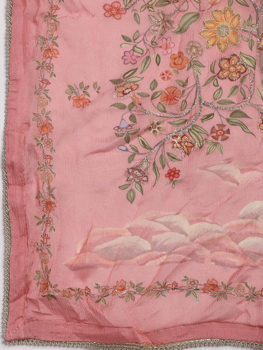 Gota Work Muslin Unstitched Suit Piece With Dupatta