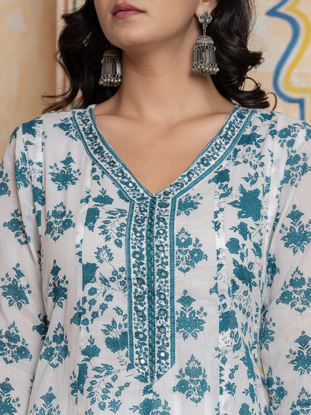 Printed Cotton Blend Kurta With Pants &amp; Dupatta